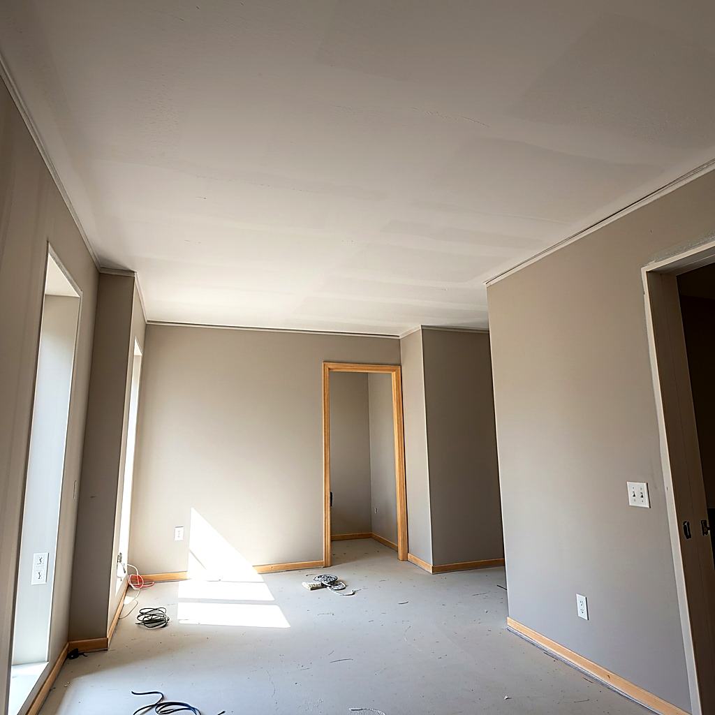 Smooth-finish drywall work ready for paint in a residential interior.